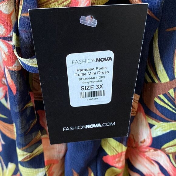 NWT Fashion Nova Paradise Feels Ruffle Mini Dress - Size 3X - Picture 14 of 16